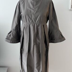 Burberry Gray Pleated Bell-Sleeve Midi Dress